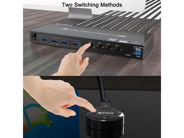 Alt view image 5 of 7 - USB 3.0 HDMI KVM Switch 4 Port Support 4K @60Hz RGB 4:4:4, USB Hub HDR EDID HDMI USB Switch 4 in 1 Out and 4 USB 3.0 Port for Keyboard Mouse Printer, with Controller, USB 3.0 Cables and HDMI-Cable