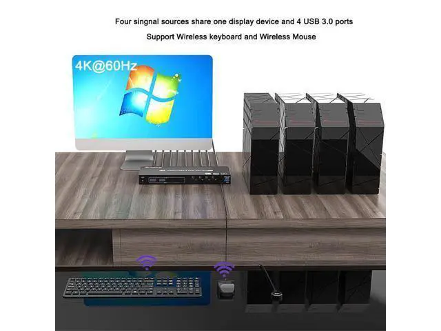 Alt view image 4 of 7 - USB 3.0 HDMI KVM Switch 4 Port Support 4K @60Hz RGB 4:4:4, USB Hub HDR EDID HDMI USB Switch 4 in 1 Out and 4 USB 3.0 Port for Keyboard Mouse Printer, with Controller, USB 3.0 Cables and HDMI-Cable