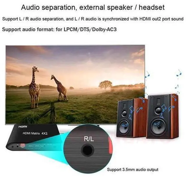 Alt view image 4 of 7 - HDMI Matrix 4 in 2 Out 8K @60Hz,8K 4x2 HDMI 2.1 True Matrix Switcher Conmutador Switch 4K @120Hz HDR HDCP 2.3 HDMI Splitter 4 In 2 Out HDMI Switcher Box for PS4 TV Box PC To HDTV
