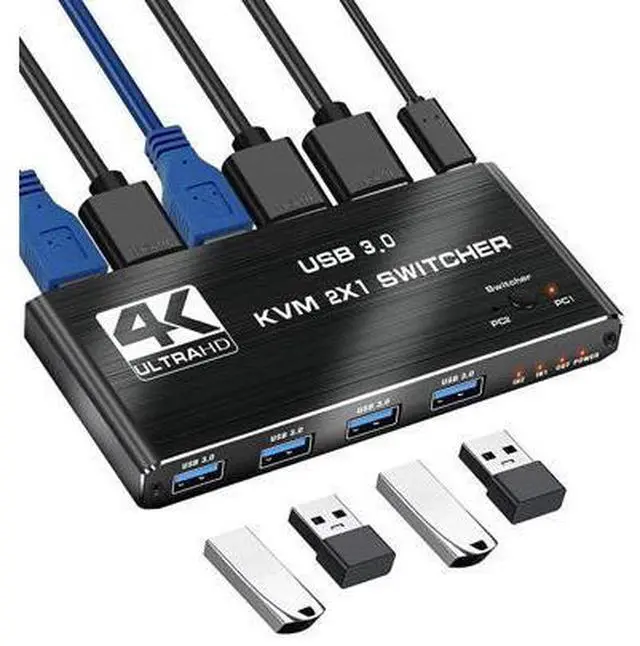 Main image of USB 3.0 KVM Switch HDMI 2 Port Box,4K@120Hz HDMI USB KVM Switches for 2 Computers Share Keyboard Mouse Printer and 1 HD Monitor, Aluminum USB Switcher Compatible with Mac Windows Linux