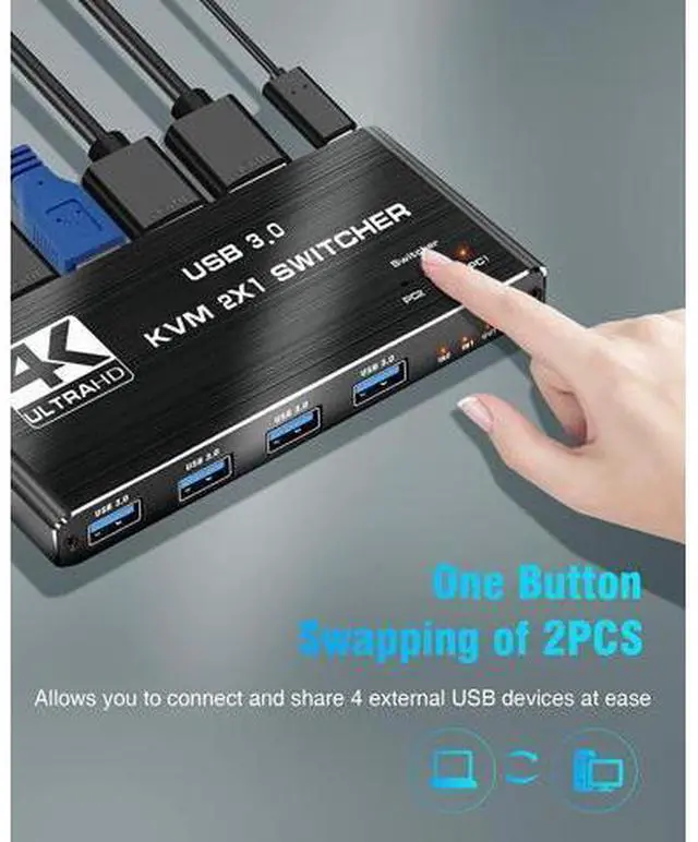 Alt view image 4 of 7 - USB 3.0 KVM Switch HDMI 2 Port Box,4K@120Hz HDMI USB KVM Switches for 2 Computers Share Keyboard Mouse Printer and 1 HD Monitor, Aluminum USB Switcher Compatible with Mac Windows Linux