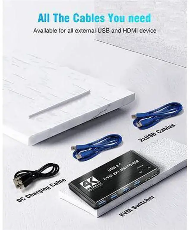 Alt view image 7 of 7 - USB 3.0 KVM Switch HDMI 2 Port Box,4K@120Hz HDMI USB KVM Switches for 2 Computers Share Keyboard Mouse Printer and 1 HD Monitor, Aluminum USB Switcher Compatible with Mac Windows Linux