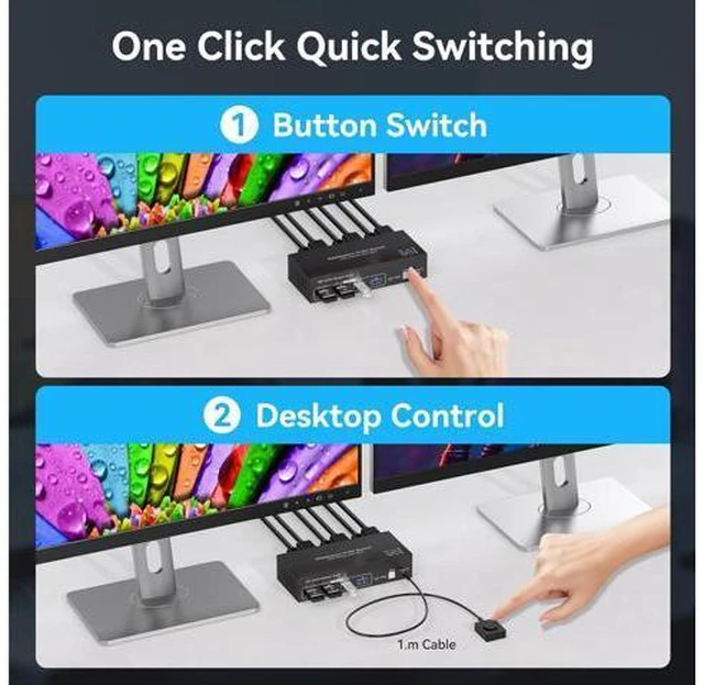 Alt view image 6 of 7 - AUTYUE 2 Port DisplayPort Dual Monitor KVM Switch 8K@60Hz 4K@120Hz, USB 3.0 DP1.4 KVM Switcher 2 in 2 Out for 2 Computers 2 Monitors with 4 Ports USB 3.0 Support Copy and Extended Display giyqxHw