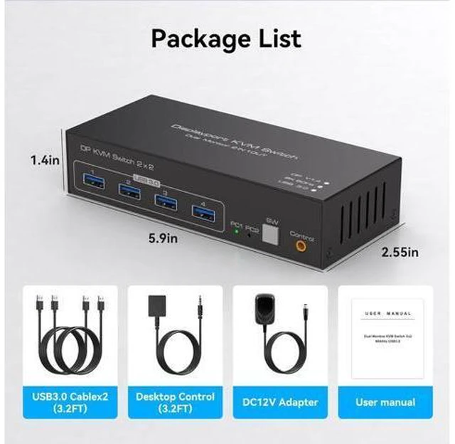 Alt view image 7 of 7 - AUTYUE 2 Port DisplayPort Dual Monitor KVM Switch 8K@60Hz 4K@120Hz, USB 3.0 DP1.4 KVM Switcher 2 in 2 Out for 2 Computers 2 Monitors with 4 Ports USB 3.0 Support Copy and Extended Display giyqxHw