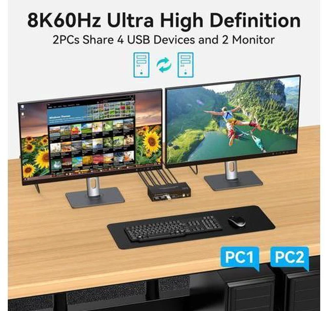 Alt view image 3 of 7 - AUTYUE 2 Port DisplayPort Dual Monitor KVM Switch 8K@60Hz 4K@120Hz, USB 3.0 DP1.4 KVM Switcher 2 in 2 Out for 2 Computers 2 Monitors with 4 Ports USB 3.0 Support Copy and Extended Display giyqxHw