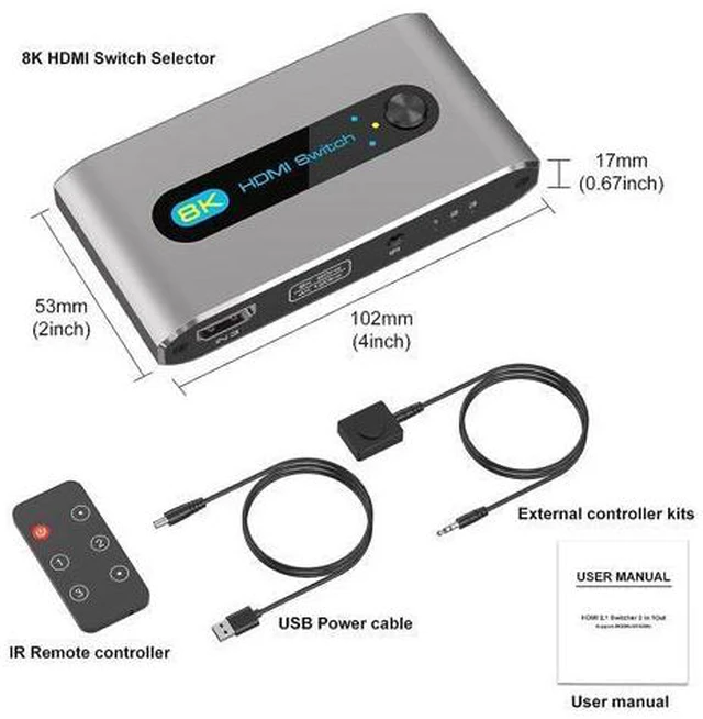 Alt view image 7 of 7 - 8K HDMI Switch 3 in 1 Out, HDMI 2.1 Switcher 3 Port with IR Remote Support 8K 60Hz 4K 120Hz HDCP 2.3 Ultra HD 3D for Xbox PS4 PS5 UHD TV Monitor Projector with Wired Desktop Controller