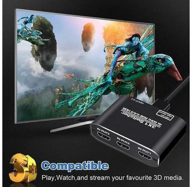 Alt view image 7 of 7 - 4K@60Hz HDMI Switch,AUBEAMTO 4K HDMI Switcher 3 Port, 3X1HDMI Auto Switch 3X1 Selector with IR Remote for Xbox,PS5,PS4,UHD TV, Support 4K@60Hz, HDR, 2k,1080P @ 60Hz, 3D, HDCP 1.4 and Dolby-True HD/DTS