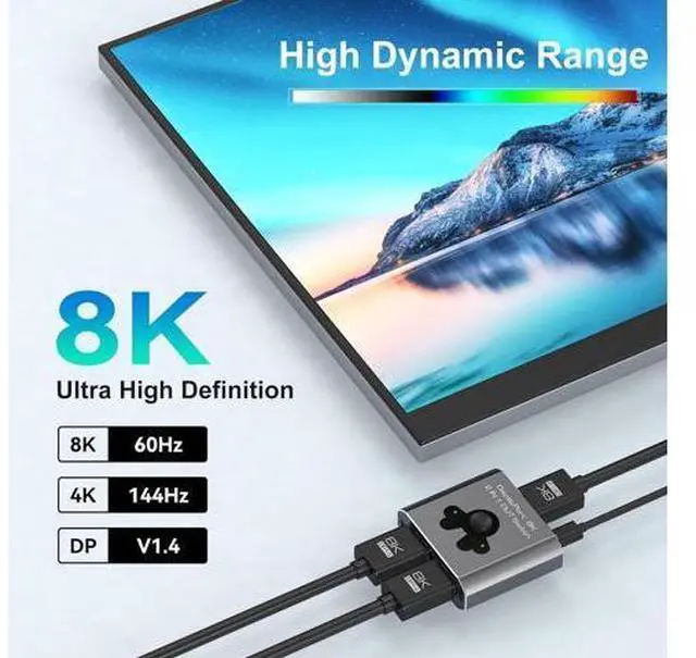 Alt view image 4 of 7 - Displayport Switch 2 in 1 Out, 8K@60Hz 4K@144Hz Display Port Switch, Displayport Switcher, DP 1.4 Switcher, 2 in 1 Out DP Switch Compatible with TVs Monitors Laptops PCs Projectors etc