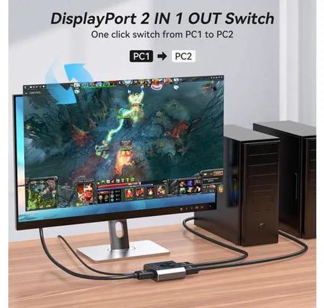 Alt view image 3 of 7 - Displayport Switch 2 in 1 Out, 8K@60Hz 4K@144Hz Display Port Switch, Displayport Switcher, DP 1.4 Switcher, 2 in 1 Out DP Switch Compatible with TVs Monitors Laptops PCs Projectors etc