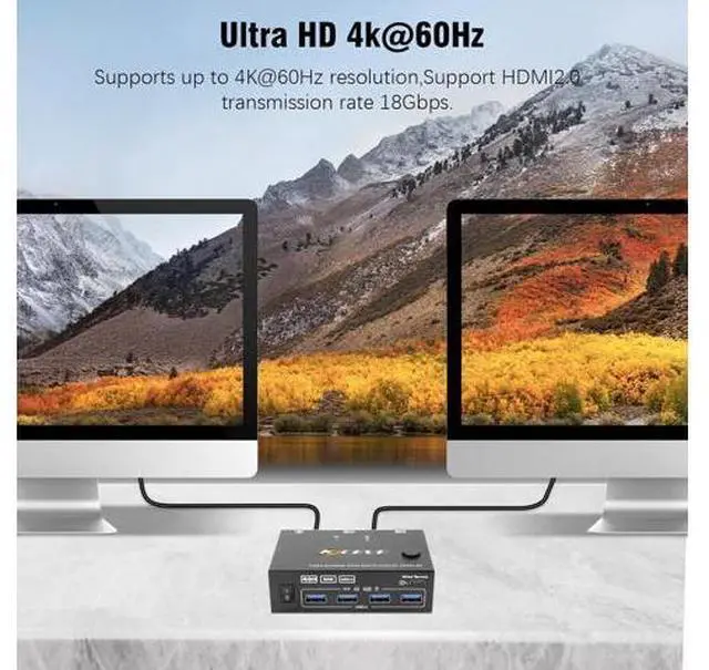 Alt view image 5 of 7 - Dual Monitor HDMI KVM Switch 4K@60Hz Simulation EDID, 2 Port HDMI USB 3.0 KVM Switch for 2 Monitors 2 Computers,Support Copy and Extended Display, with HDMI and USB 3.0 Cables & Wired Controller