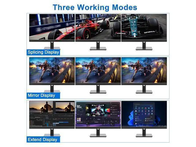 Alt view image 4 of 7 - 8K@60Hz USB 3.0 Displayport KVM Switch 3 Monitors 4 Computer, DP1.4 Triple Monitor KVM Switch with Audio Microphone Output and 3 USB 3.0 Port, KVM Triple Monitor Keyboard Mouse Switcher for 4PCs