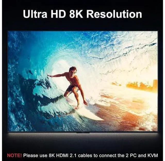 Alt view image 5 of 7 - AUTYUE 8K HDMI KVM Switch 2 Monitors 2 Computers 8K@60Hz 4K@144Hz, Dual Monitor HDMI KVM Switch with 4 USB 3.0 Ports for Keyboard Mouse Printer,Wired Remote,12V Power Adapter and USB Cables Included