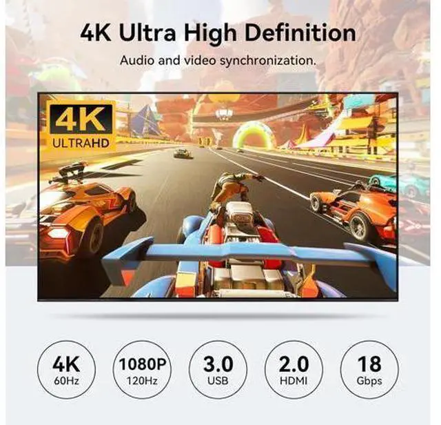 Alt view image 5 of 7 - HDMI KVM Switch for 4 Computers 1 Monitor 4K@60Hz 2K@120Hz, 4 Port HDMI KVM Switches For 4 PCs Share 4 USB Devices Like Keyboard Mouse Printer etc. With Remote Controller & USB Cables, Power Adapter