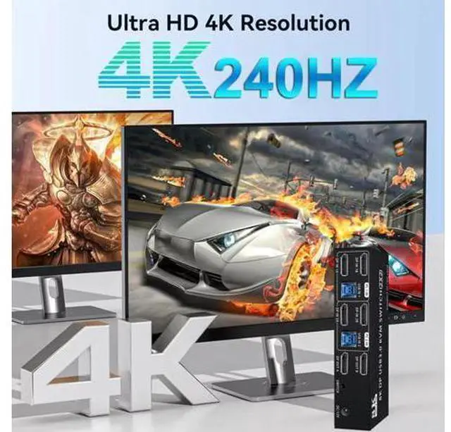 Alt view image 4 of 7 - AUTYUE 4K@240Hz Dual Monitor DP 2.0 KVM Switch, 8K@60Hz USB 3.0 Displayport KVM Switch 2 in 2 out, Displayport KVM Switch 2 Monitors 2 PCs, with Audio Microphone Output and 4 USB Ports & SD/TF Solts
