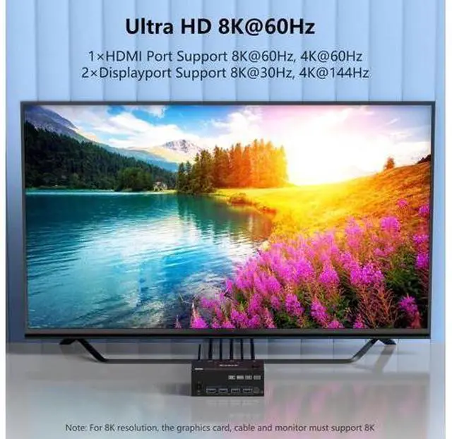 Alt view image 3 of 7 - KVM Switch 3 Monitors 2 Computers,Triple Monitors KVM Switch 2 DisplayPort + HDMI 3 Ports 8K@60Hz 4K@144Hz Extended Display, KVM Switches with 4 USB 3.0 Ports for Keyboard, Mouse, U-Disk and Printer