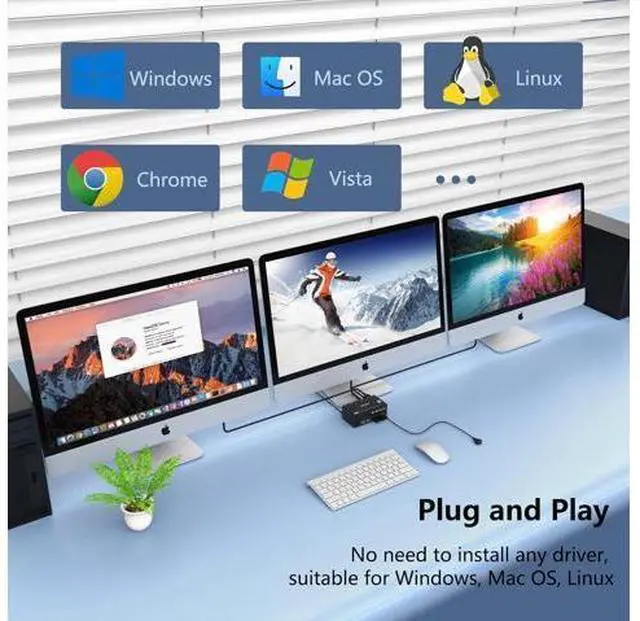 Alt view image 7 of 7 - KVM Switch 3 Monitors 2 Computers,Triple Monitors KVM Switch 2 DisplayPort + HDMI 3 Ports 8K@60Hz 4K@144Hz Extended Display, KVM Switches with 4 USB 3.0 Ports for Keyboard, Mouse, U-Disk and Printer