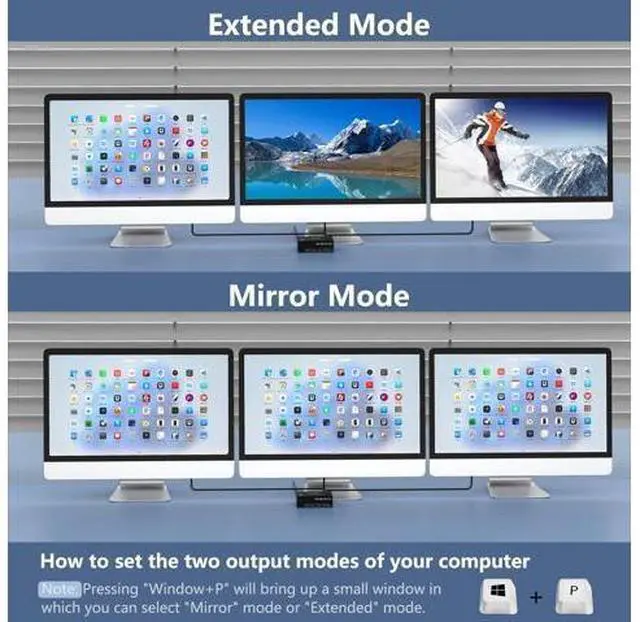 Alt view image 5 of 7 - KVM Switch 3 Monitors 2 Computers,Triple Monitors KVM Switch 2 DisplayPort + HDMI 3 Ports 8K@60Hz 4K@144Hz Extended Display, KVM Switches with 4 USB 3.0 Ports for Keyboard, Mouse, U-Disk and Printer