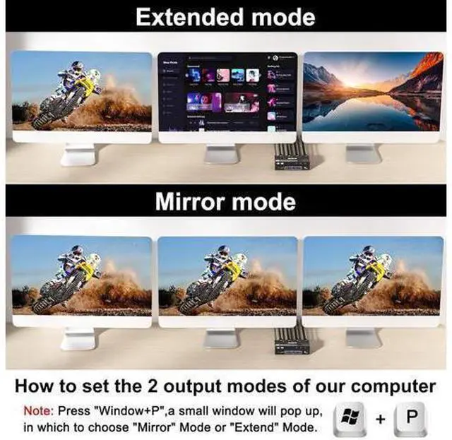 Alt view image 2 of 7 - AUTYUE KVM Switch 3 Monitors 3 Computers 8K@60Hz 4K@144Hz, HDMI + 2 Displayport KVM Switch Triple Monitor for 3 Computer Share 3 Monitors and 4 USB3.0 Devices, with Wired Remote and 12V power Adapter