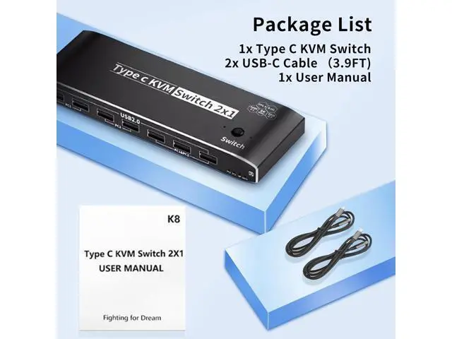 Alt view image 7 of 7 - AUTYUE Type-C KVM Switch 8K@60Hz, USB C KVM Switches for 2 Laptops Share 1 HDMI or 1 DP Out Single Monitor and Keyboard Mouse + AUX Audio Out with RJ45 Ethernet Port, PD 100W Charge for 2 Laptops