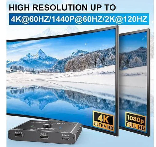 Alt view image 5 of 7 - USB C KVM Switch 4K@60Hz, USB C Switch for 2 Computers Share HDMI Display and Keyboard Mouse, Type C KVM Switch Compatible with Windows and MacOS, Wired Remote and Power Cable Included