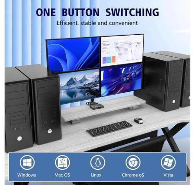 Alt view image 2 of 7 - 4 in 4 Out USB 3.0 Switch 4 Computers, 4 Port USB Switch Selector Sharing 4 USB Devices, mouse, keyboard, scanner, printer, PC Compatible with Mac/Windows/Linux. With wired remote and 4 USB 3.0 Cable