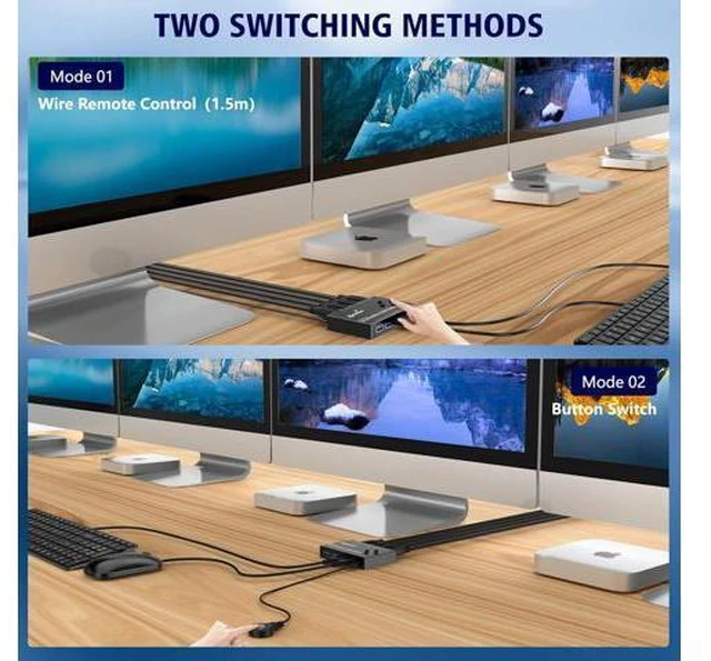 Alt view image 6 of 7 - 4 in 4 Out USB 3.0 Switch 4 Computers, 4 Port USB Switch Selector Sharing 4 USB Devices, mouse, keyboard, scanner, printer, PC Compatible with Mac/Windows/Linux. With wired remote and 4 USB 3.0 Cable