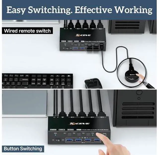 Alt view image 5 of 7 - AUTYUE 8K@60Hz KVM Switch HDMI 4 Port, 4 PC 1 Monitor HDMI KVM Switch 4 in 1 Out, EDID Simulation, For 4 Computers Share 1 Monitor and 4 USB 3.0 Port, with Wired Remote, Power Adapter & USB 3.0 Cable