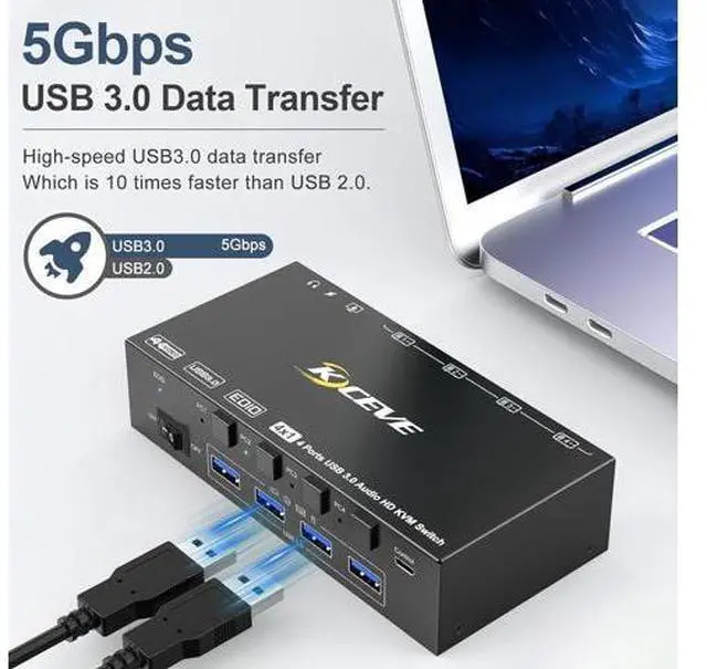 Alt view image 6 of 7 - AUTYUE 8K@60Hz KVM Switch HDMI 4 Port, 4 PC 1 Monitor HDMI KVM Switch 4 in 1 Out, EDID Simulation, For 4 Computers Share 1 Monitor and 4 USB 3.0 Port, with Wired Remote, Power Adapter & USB 3.0 Cable