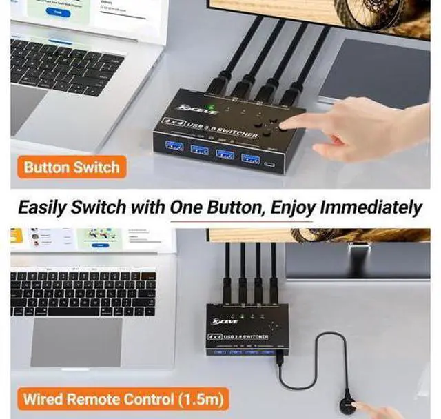 Alt view image 5 of 7 - USB 3.0 Switch 4 Computers, 4 Port USB 3.0 Switch Selector for 4 Computer Share 4 USB Devices, Keyboard Mouse Switch, 4 in 4 Out USB Switcher with Wired Remote and 4 Standard USB-B Cables