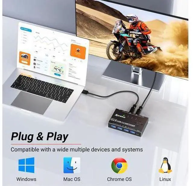 Alt view image 7 of 7 - USB 3.0 Switch 4 Computers, 4 Port USB 3.0 Switch Selector for 4 Computer Share 4 USB Devices, Keyboard Mouse Switch, 4 in 4 Out USB Switcher with Wired Remote and 4 Standard USB-B Cables