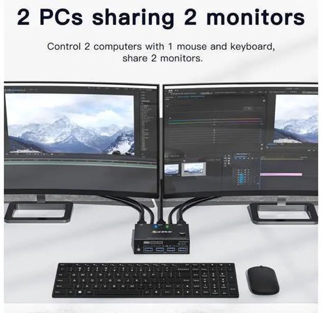 Alt view image 4 of 7 - USB 3.0 HDMI KVM Switch for 2 Computers 2 Monitors 4K@60Hz 2K@144Hz, EDID Emulator, Dual Monitor HDMI KVM Switch for 2 PC Share 2 Displays and 4 USB 3.0 Ports, Wired Remote and USB Cables Included