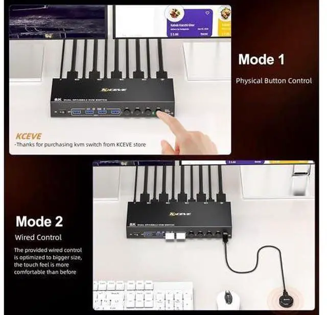 Alt view image 5 of 7 - AUTYUE Displayport KVM Switch 4 Computer 2 Monitors, Dual Monitors Displayport USB 3.0 KVM Switcher, Supports 8K@30Hz 4K@60Hz for 4 DP Computers Share 2 DP Monitors, Keyboard and Mouse