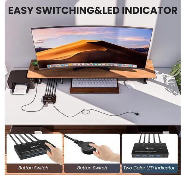 Alt view image 6 of 7 - USB 3.0 HDMI KVM Switch for 2 PC 1 Monitor, 2 Port HDMI KVM Switch 8K @60Hz 4K@120Hz, Support Simulation EDID HDCP 2.3 HDMI2.1, Share USB devices like keyboard and mouse via 4 USB3.0 ports