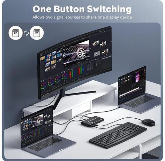 Alt view image 3 of 7 - USB C KVM Switch 2 Port 8K@60Hz 4K@120Hz- with 3 USB 2.0 Ports & 100W Power Delivery, Type C KVM Switch 2x1 for 2 Computers Share 1 Monitor Keyboard & Mouse, Compatible Laptop, with 2 USB C Cables