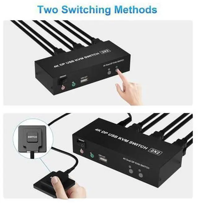 Alt view image 7 of 7 - Dual Monitor DisplayPort KVM Switch 2 in 2 Out, 4K@60Hz Extended Display, 2 Computers 2 Monitors Displayport KVM Switch with Audio Microphone Output and 3 USB Ports, PC Monitor Keyboard Mouse Switcher