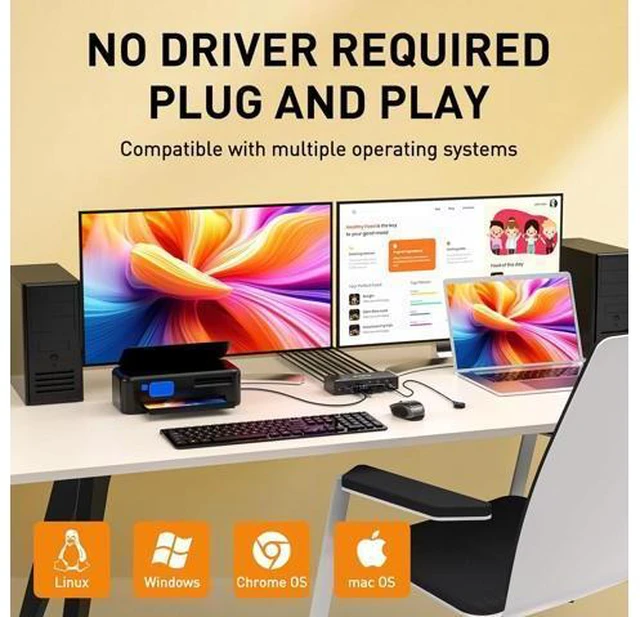 Alt view image 7 of 7 - AUTYUE 8K Displayport KVM Switch 2 Monitors 3 Computer, Dual Monitors USB 3.0 Displayport KVM Switcher, Supports 8K@60Hz for 3 DP Port PC Share 2 DP Monitors, Keyboard and Mouse, included Wired Remote
