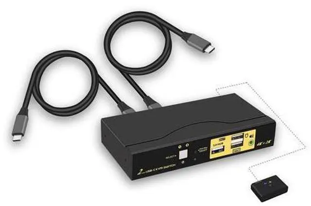 Main image of USB Type-C KVM Switch, 2 Port USB-C KVM Switch with Cable Support Windows 10, Mac OS 10, Android 9.0 or Above
