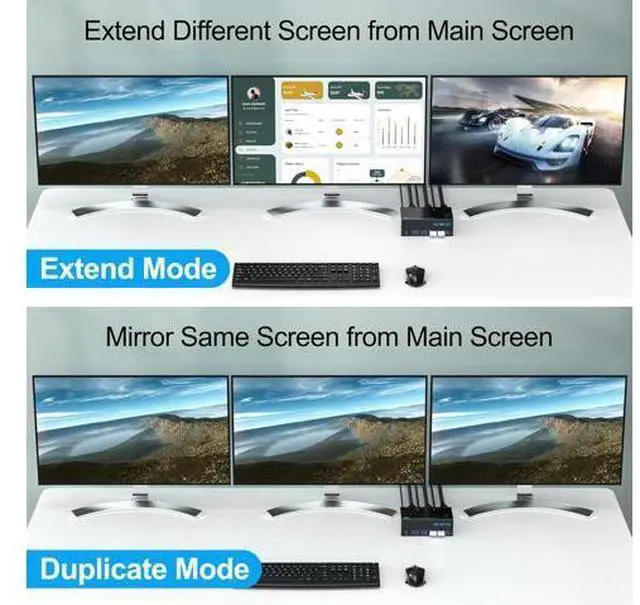 Alt view image 5 of 7 - AUTYUE KVM Switch 3 Monitors 2 Computers, 2 Displayport + 1 HDMI Triple Monitor USB 3.0 KVM Switches, DP 1.4 Supports 8K@30Hz/4K@144Hz, HDMI Supports Max 8K@60Hz/4K@120Hz with Wired Remote Control