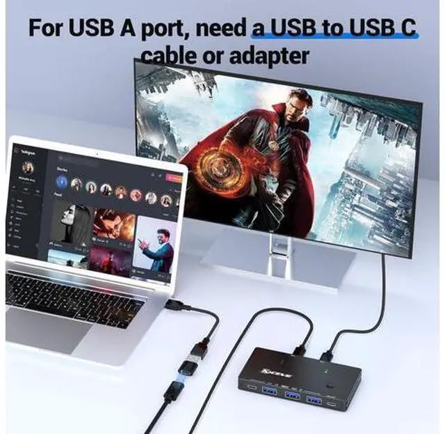 Alt view image 5 of 7 - AUTYUE 10Gbps USB Switch 2 Computers Share 4 USB 3.2 Gen 2 Ports, USB Switcher Selector for PC Laptop Keyboard Mouse Webcam Portable SSD, USB 3.2 Switch with 2 USB C Data Cables and Wired Remote