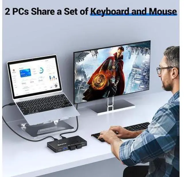 Alt view image 4 of 7 - AUTYUE 10Gbps USB Switch 2 Computers Share 4 USB 3.2 Gen 2 Ports, USB Switcher Selector for PC Laptop Keyboard Mouse Webcam Portable SSD, USB 3.2 Switch with 2 USB C Data Cables and Wired Remote
