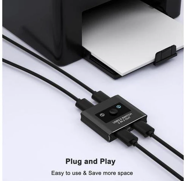 Alt view image 6 of 7 - AUTYUE USB 3.0 Switch 2 in 2 Out, USB Switcher Selector for 2 Computers, Share Keyboard, Mouse, Printer, Scanner, KVM Switch Selector, Compatible with Windows, Mac, Linux, Includes 2 USB-A 3.0 Cables
