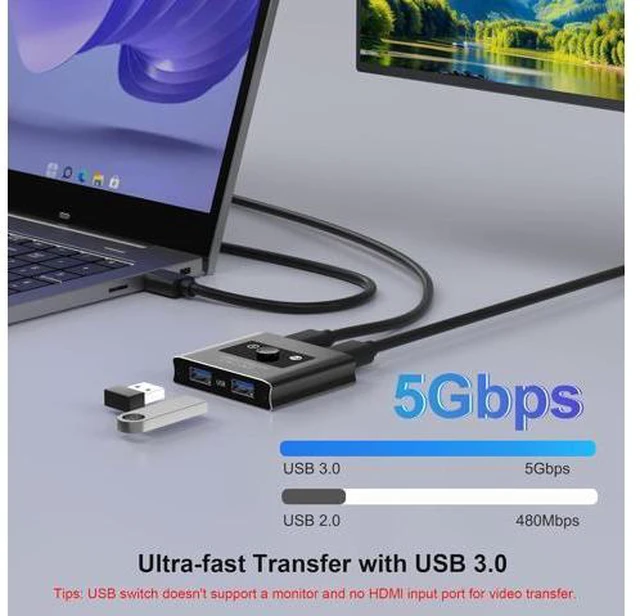 Alt view image 3 of 7 - AUTYUE USB 3.0 Switch 2 in 2 Out, USB Switcher Selector for 2 Computers, Share Keyboard, Mouse, Printer, Scanner, KVM Switch Selector, Compatible with Windows, Mac, Linux, Includes 2 USB-A 3.0 Cables