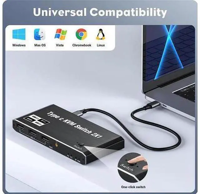 Alt view image 6 of 7 - USB-C KVM Switch 2 in 1 Out (HDMI or DP Out), 2 Port Type-C KVM Switch, USB-C KVM with 4 USB 2.0 Port Support 8K@60Hz, 100W PD Fast Charging, 2 PC Share Mouse, Keyboard and DisplayPort/HDMI Monitor