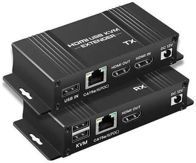 Main image of 164FT HDMI KVM USB Extender Over Cat 5e/6/7 Cable, HDMI to RJ45 1080P HDMI Ethernet Extender Balun Transmitter Receiver with Loop Out Function - USB Keyboard Mouse, Single POC Power Supply