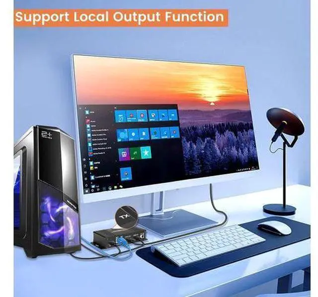 Alt view image 2 of 7 - 164FT HDMI KVM USB Extender Over Cat 5e/6/7 Cable, HDMI to RJ45 1080P HDMI Ethernet Extender Balun Transmitter Receiver with Loop Out Function - USB Keyboard Mouse, Single POC Power Supply