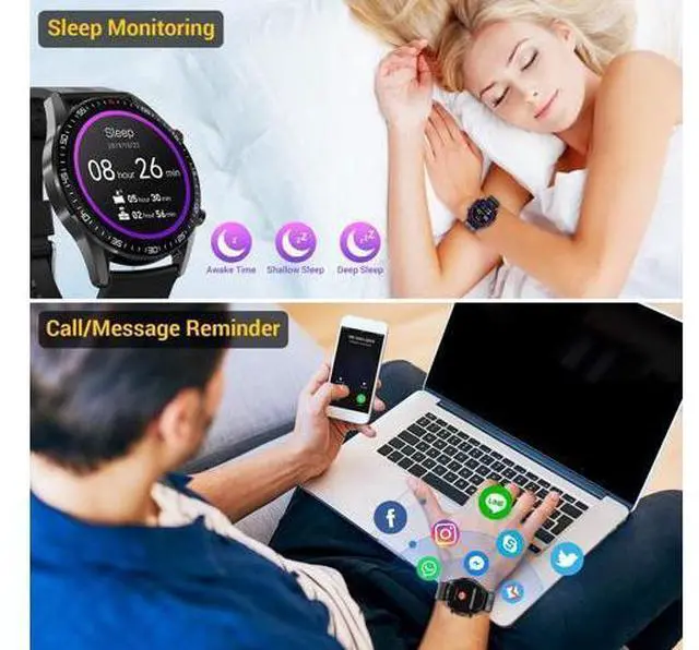 Alt view image 5 of 7 - Smart Watch for Men Women Fitness Watch IP68 Waterproof Smartwatch 1.3" Round Touch Screen Activity Tracker Sport Watches with Heart Rate Sleep Monitor Digital Watches Step Counter for Android iOS