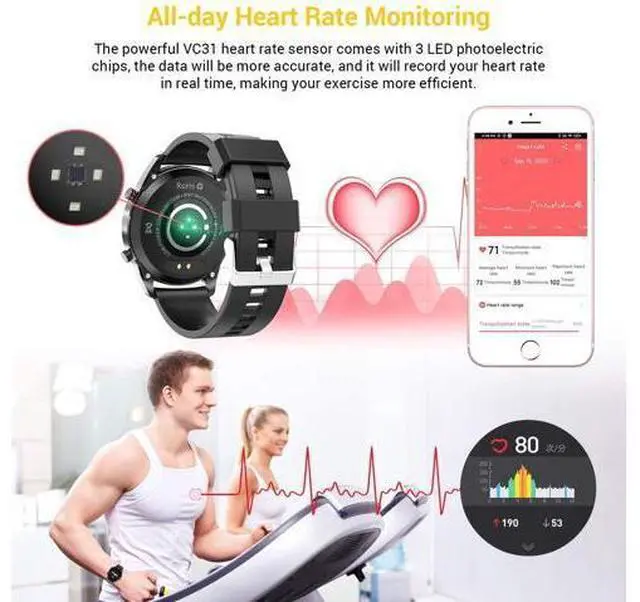 Alt view image 4 of 7 - Smart Watch for Men Women Fitness Watch IP68 Waterproof Smartwatch 1.3" Round Touch Screen Activity Tracker Sport Watches with Heart Rate Sleep Monitor Digital Watches Step Counter for Android iOS