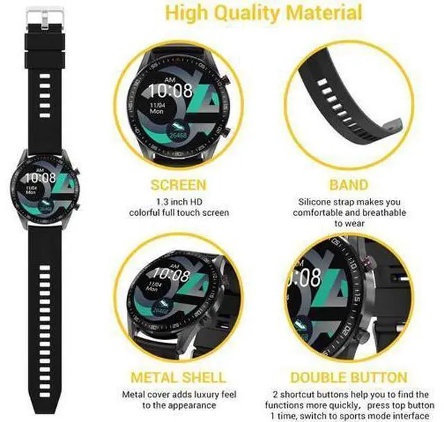 Alt view image 6 of 7 - Smart Watch for Men Women Fitness Watch IP68 Waterproof Smartwatch 1.3" Round Touch Screen Activity Tracker Sport Watches with Heart Rate Sleep Monitor Digital Watches Step Counter for Android iOS