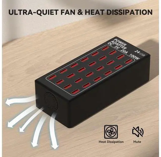 Alt view image 6 of 7 - USB Charging Station, 24 Port 100W (20A) Multiport USB Charger Station with Intelligent Detection for Smartphones,Tablets and More, Suitable for School Hotel Mall Shop Travel