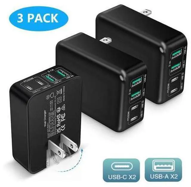 Main image of AUTYUE 3-Pack USB C Wall Charger Block, Flat USB C Charger, 40W 4-Port PD QC 3.0 Slim Fast Charging Block with Foldable Plug Type C Power Adapter Brick for i-Phone, Android Cell Phones, Tablet etc.